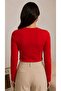 Women's Red Crew Neck Basic Long Sleeve Soft Stretchy Fabric Blouse - 7