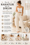 Cream Ribbed Knit Pajama Bottoms Corded Fabric - 3