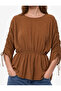 Viscose Fabric Loose Fit Round Neck Gathered Blouse - 4