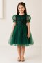 Balloon Sleeve Sequin Sequin Girl's Tutu Dress M00751 Green - 4