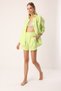 100% Linen Double Pocket Oversized Long Sleeve Green Women's Shirt - Liva - 2