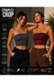 Women's Anthracite & Burgundy Strapless Crop Top Bustier - Stretchy Bandeau Blouse - Basic Stylish Casual Top - 6