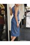 Imported Lace and Denim Fabric Belt and Zipper Detailed Lined Special Design Midi Dress - 2