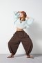 Lined Voile Elastic Waist Shalwar Trousers Brown 31179 - 2