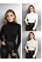 3 Pcs Round Neck Women's Long Sleeve Stretch Fabric Bodysuit with Fingers