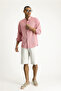 Long Sleeve Regular Fit Sports Linen Blended Button Collar Shirt - 2