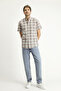 Short Sleeve Regular Fit Plaid Sports Cotton Button Collar Shirt - 2