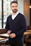 Standard Fit Navy Blue Non-Pilling Regular Cut V-Neck Knitwear Sweater - 4