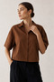 Women's Brown Short Sleeve Basic Cool Linen Shirt (100% Linen)