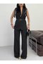 Stylish Vest-Pants Suit with Patterned Shoulders and Fular Detail, Loose-Fitted Legs - 2