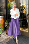 Women's Basic High Waist Pleated Loose Purple Long Skirt - 4