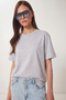 Basic Cotton Knitted T-Shirt Lus0094 Gray Melange