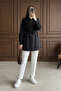Lace-Up Front Lace Detailed Poplin Black Tunic - Black