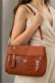 Tan Crocodile Patterned Women's Shoulder Bag Stylish Daily Use Large Volume Modern Design - 7