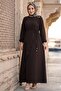 Buckle Detailed Tied Ayrobin Dress Bitter Coffee Hm2907 - 4