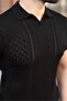 Black Perforated Polo Collar Men's Knitwear T-Shirt E7495 - 4