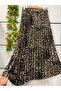 Leopard Print Pleated Crepe Skirt