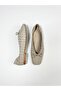 Women's Beige Stone Detailed Bowknot Square Toe Suede Ballerinas - 5
