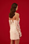 Beige Strapless Lace after Party Dress with Gloves - 7