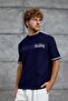Men's T-Shirt Dp Bi̇si̇klet Yala Tri̇ko Navy Blue Oversize Knitwear Fabric Crew Neck