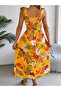 Mustard Tropical Print Midi Dress - 4