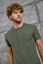 Men's T-Shirt Waffle Fabric Khaki Regular Fit Crew Neck Cotton - 2