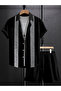 Men Black Lace Detail Short Sleeveshirt and Shorts Co-Ords