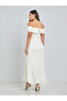 Cream Off-Shoulder Pleated Maxi Dress - 5