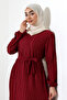 Women's Hijab Long Sleeve Belted Casual Stylish Dress - 4