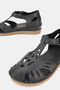 Women's Black Genuine Leather 35-41-42 Number Strapped Flat Wedge Heels Side Open Sandals - 3