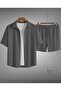 Men's Lycra Crepe Fabric Short Sleeve Shirt & Shorts - Unisex Top and Bottom 2-Piece Summer Set - 2