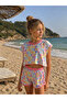 "Colorful Patterned Crop Cut Water-Repellent Fabric Two-Piece Set Girls' Swimsuit Set – Short Sleeve Summer Beach Set 8-13 Years Old" - 5
