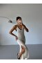 Strappy V-Neck Zigzag Pattern Slit Detailed Long Cotton Knitwear Beach Dress - 4