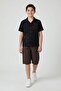 Black Linen Shirt and Elastic Waist Shorts Boys Palm Tree Patterned Suit 23989 - 2