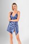 Women's 2-Piece Floral Patterned Dressing Gown Blue Short Nightgown Set - 2