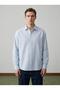 Comfortable Fit Seersucker Textured Striped Cotton Men's Shirt Blue 5037Dngr
