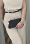 Women's Black Satin Evening Dress Bag with Stone Accessories - Chain Strap Hand and Shoulder Bag - 2