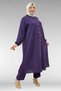 57018 Plus Size Button-Down Airobin Pants Suit with Elastic Sleeves - Plum - 4
