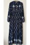Women's Modest Navy Blue Floral Comfortable Fit Daily Viscose Dress - 3