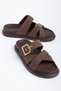 Rema Women's Brown Leather Gold Detailed Poly Sole Slippers - 2