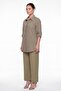 Women's Khaki Summer Striped Embroidery Detailed Top and Bottom Set - 2