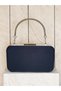 Navy Blue Color Z.A.R.A. Satin Gold Detail Crystal Stone Embroidered Chain Women's Evening Dress Bag Wedding Engagement Graduation - 3