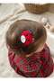Christmas Special Hairless Baby Hair Clip with Plaid Ears and Red Teddy Bear Figure for Babies - 2