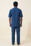 Indigo Blue Wide Fit 100% Cotton Muslin Fabric Stand Collar Short Sleeve Men's Hajj Umrah Set Casual Daily Wear - 6