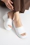 Tibu Thick-Strapped Wedge Heeled Stylish Casual Comfortable White Leather Sabo Slippers