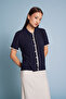 Lace-Detail Polo Collar Cardigan