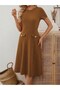 Women's Short Sleeve Crew Neck Midi Imported Crepe Dress with Pocket Detail - 5
