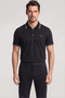 Men's Button Closure Short Sleeve 100% Cotton Black Polo Collar T-Shirt