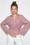 Women's Red V-Neck Knot Detailed Striped Waist Fitted Poplin Shirt Dg261026 60286238
