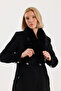 Fur Collar Pocket Detailed Cashmere Coat Black 13092 - 2